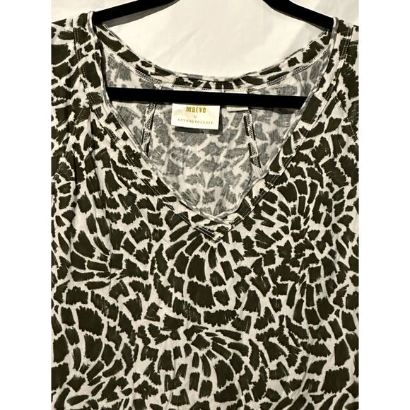 Maeve Anthropologie "Catie" Top In Olive and White Print Women 1X Flutter Sleeve - Picture 2 of 8